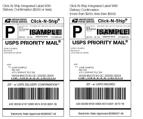 Shows a printed insurance label with integrated barcode and routing ZIP code.