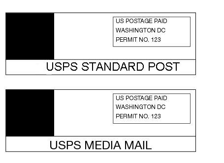 Shows two sample labels with Parcel Post and Media Mail service indicators.