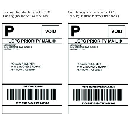 Shows a printed insurance label with integrated barcode and routing ZIP code.