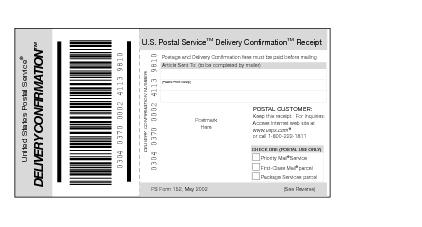 Shows Form 152, Delivery Confirmation receipt.