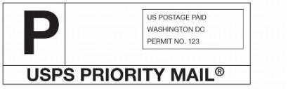 Exhibit 3.2 Priority mail service indicator. The image shows a sample label with the priority mail service indicator.