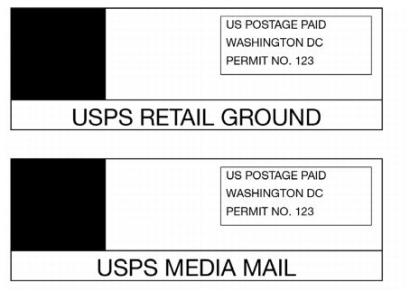 Exhibit 3.4 USPS retail ground and package services indicator examples. Two sample labels with USPS retail ground and USPS media mail service indicators.
