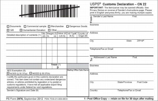 PS Form 2976 Customs Declaration (Post Office)