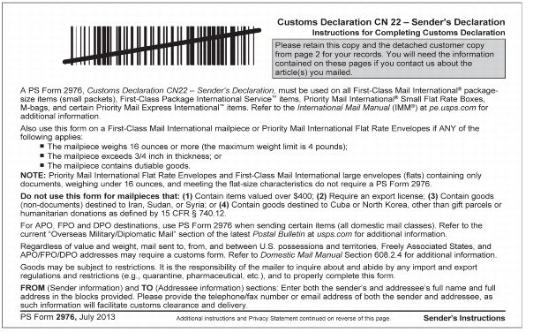 PS Form 2976 Instructios (front)