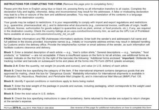 PS Form 2976A Instructions (pg 1)