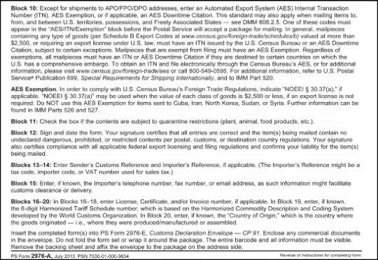 PS Form 2976A Instructions (pg 2)