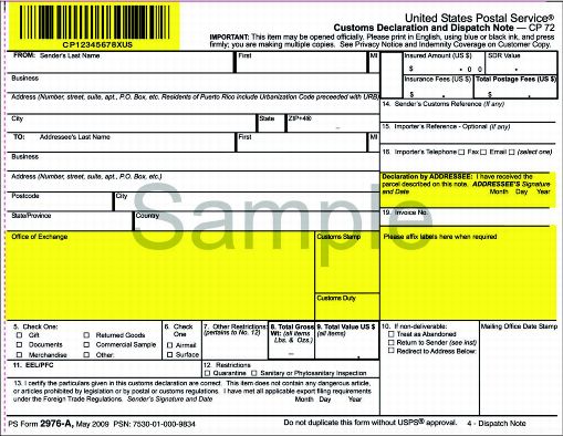 PS Form 2976-A - Dispatch Note PS Form 2976-A - Dispatch Note