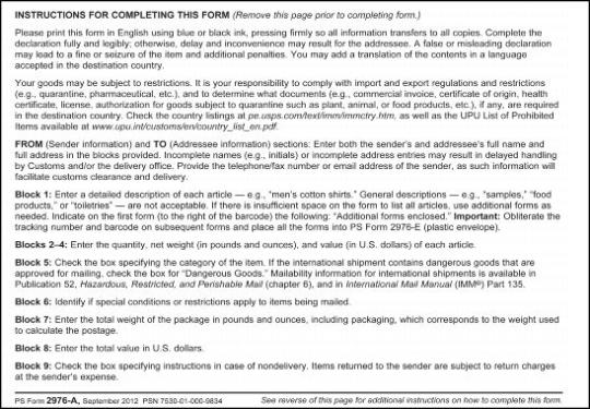 PS Form 2976A Instructions (pg 1)