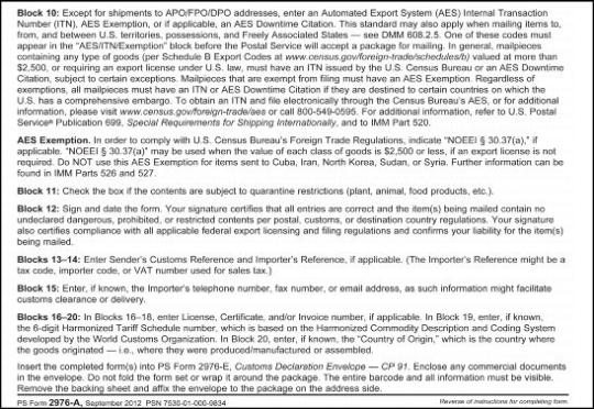 PS Form 2976A Instructions (pg 2)