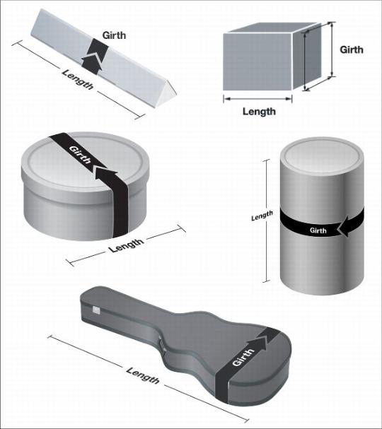 Showing measuring parcel dimensions of odd-shaped objects.