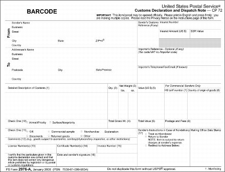 Exhibit 123.721 - PS Form 2976-A (Copy 1)