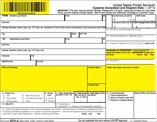 PS Form 2976-A - Dispatch Note