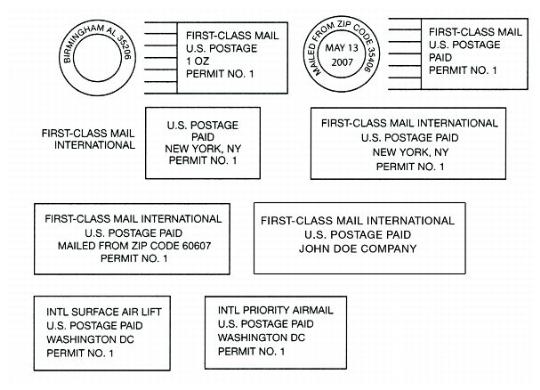 First Class Mail International indicia.