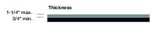 This graphic shows an example of flexibility thickness.  Minimum thickness is � of an inch and maximum thickness is 1 � inches.