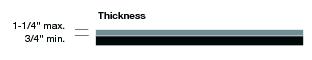This graphic shows an example of flexibility thickness. Minimum thickness is ¾ of an inch and maximum thickness is 1 ¼ inches.