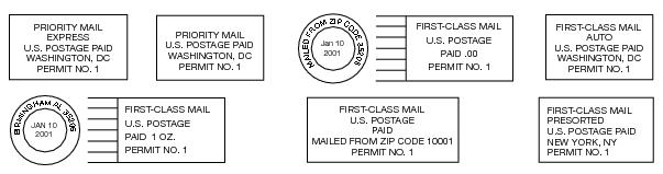 This graphic shows First-Class Mail Permit Imprints.