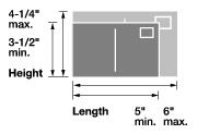 inches high, 5 inches long, and 0.007 inch thick; c. Not more than 4-1/4 inches high, or more than 6 inches long, or greater than 0.016 inch thick."