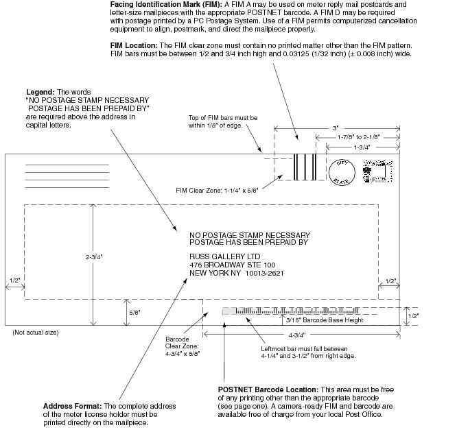 This graphic describes Meter Reply Mail layout standards as described in the text.