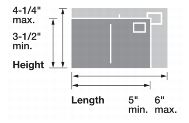 Card dimensions. Image shows minimum and maximum size for postcards.