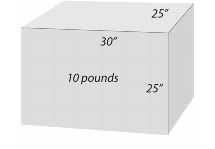 Ten pound parcel measuring 30 inches long, 25 inches wide, and 25 inches tall. Oversize price example.