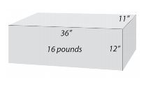 Sixteen pound parcel measuring 36 inches long, 11 inches wide, and 12 inches tall. Nonmachinable price example.