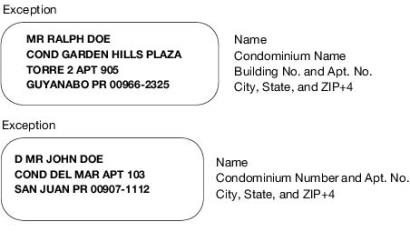 Samples of apartment buildings and condominium with street address.